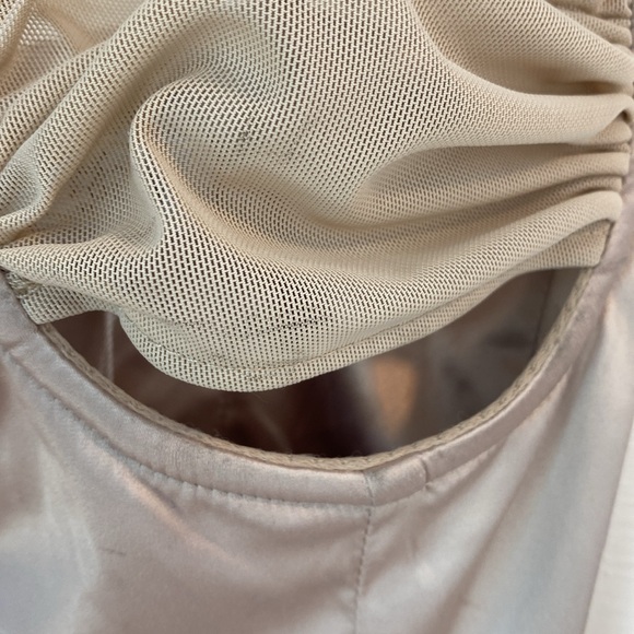 NWT Oh Polly Cut ‘Em Off Satin Bodycon Midi Dress in Beige, Size 0 - Picture 15 of 17